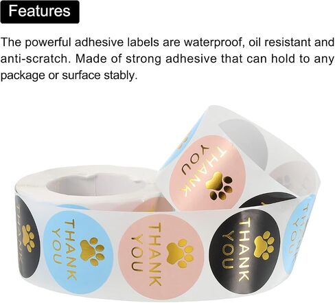 Meccanixity 1 Roll Paw Print Thank You Labels 1.5 بوصة لاصق علامات Paw Gold Dog لبطاقة الترحيب ، DIY ، الأعمال ، 500 العد/لفة in Kuwait