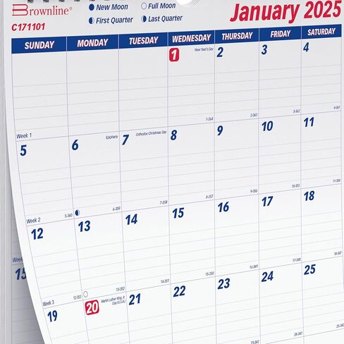 Brownline® 2025 Monthly Wall Calendar, 12 Months, January to December, Twin-Wire Binding, 8" x 11" (C171101-25) in Kuwait
