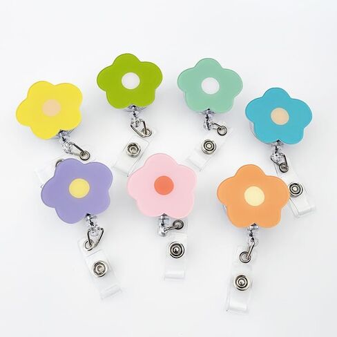Blue Cute Badge Reel Retractable Flower Floral Nurse Badge Holder Clips Reels ID Name Clip Tag for Nursing Nurses Teacher Pharmacy Medical Lanyards Accessories，Identification Badges and Supplies in Kuwait