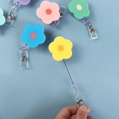 Blue Cute Badge Reel Retractable Flower Floral Nurse Badge Holder Clips Reels ID Name Clip Tag for Nursing Nurses Teacher Pharmacy Medical Lanyards Accessories，Identification Badges and Supplies in Kuwait