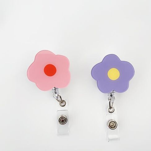 Blue Cute Badge Reel Retractable Flower Floral Nurse Badge Holder Clips Reels ID Name Clip Tag for Nursing Nurses Teacher Pharmacy Medical Lanyards Accessories，Identification Badges and Supplies in Kuwait