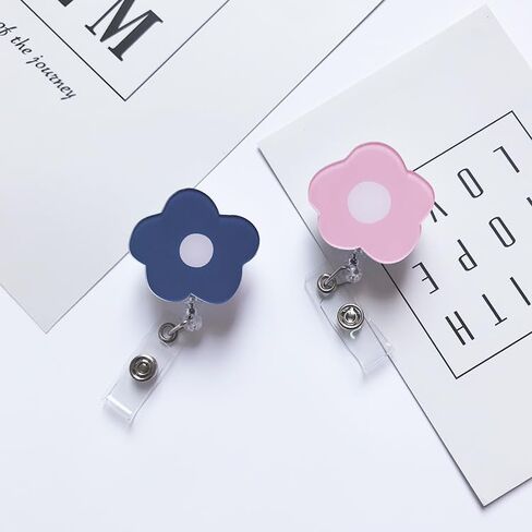 Blue Cute Badge Reel Retractable Flower Floral Nurse Badge Holder Clips Reels ID Name Clip Tag for Nursing Nurses Teacher Pharmacy Medical Lanyards Accessories，Identification Badges and Supplies in Kuwait