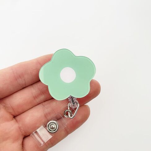 Blue Cute Badge Reel Retractable Flower Floral Nurse Badge Holder Clips Reels ID Name Clip Tag for Nursing Nurses Teacher Pharmacy Medical Lanyards Accessories，Identification Badges and Supplies in Kuwait