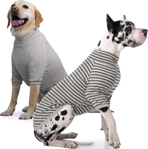 IECOii 2 Packs - Dog Tshirt for Large Dogs- 2XLarge - Pink Stripe+Apricot - Pet Tee Shirts with Sleeves, Full Coverage Pet Pajamas/Shedding Suit/Everyday Wear,Pullover Sweatshirt Pitbull Clothes in Saudi Arabia