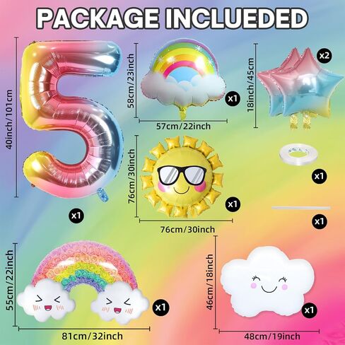 5th Birthday Decorations Girl, 5th Rainbow Birthday Balloons Set with Sun Rainbow Gradient Stars and 40 Inch Number 5 Foil Balloon for Rainbow Theme Girls 5th Birthday Party Decoration Supplies in Kuwait