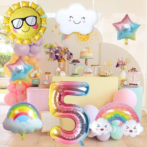 5th Birthday Decorations Girl, 5th Rainbow Birthday Balloons Set with Sun Rainbow Gradient Stars and 40 Inch Number 5 Foil Balloon for Rainbow Theme Girls 5th Birthday Party Decoration Supplies in Kuwait