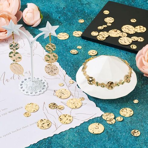 Beadthoven Assorted Sizes Colors Brass Flat Round Link Connectors for Bracelet Earrings Textured Metal Disc Link Charm Pendants Connectors for DIY Jewelry Making Craft Findings Gold/Silver/Platinum in Kuwait