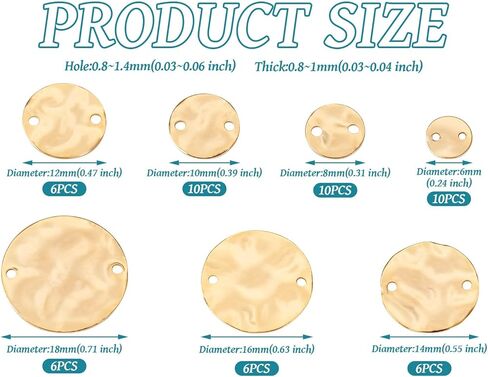 Beadthoven Assorted Sizes Colors Brass Flat Round Link Connectors for Bracelet Earrings Textured Metal Disc Link Charm Pendants Connectors for DIY Jewelry Making Craft Findings Gold/Silver/Platinum in Kuwait