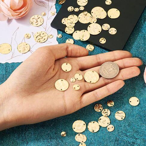 Beadthoven Assorted Sizes Colors Brass Flat Round Link Connectors for Bracelet Earrings Textured Metal Disc Link Charm Pendants Connectors for DIY Jewelry Making Craft Findings Gold/Silver/Platinum in Kuwait