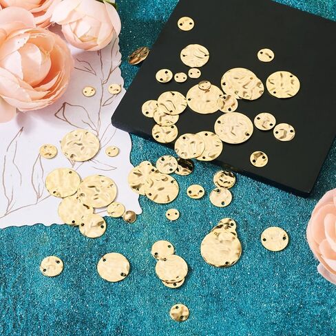 Beadthoven Assorted Sizes Colors Brass Flat Round Link Connectors for Bracelet Earrings Textured Metal Disc Link Charm Pendants Connectors for DIY Jewelry Making Craft Findings Gold/Silver/Platinum in Kuwait