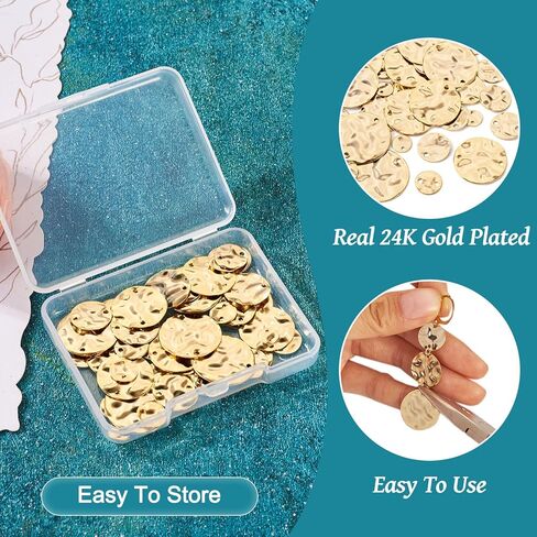 Beadthoven Assorted Sizes Colors Brass Flat Round Link Connectors for Bracelet Earrings Textured Metal Disc Link Charm Pendants Connectors for DIY Jewelry Making Craft Findings Gold/Silver/Platinum in Kuwait