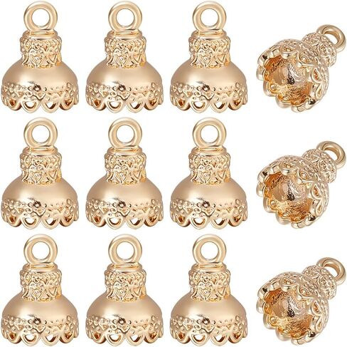 Beebeecraft 1 Box 12PCS Flower Bead Cap 18k Gold Plated Brass Cap Bail 8mm Cover Cover Cover With Loop End Cap Clasp for Jewelry Making DIY Craft in Saudi Arabia