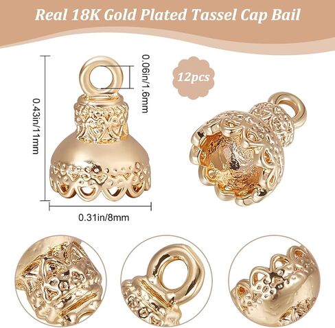 Beebeecraft 1 Box 12PCS Flower Bead Cap 18k Gold Plated Brass Cap Bail 8mm Cover Cover Cover With Loop End Cap Clasp for Jewelry Making DIY Craft in Saudi Arabia