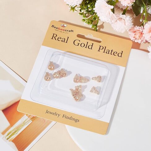 Beebeecraft 1 Box 12PCS Flower Bead Cap 18k Gold Plated Brass Cap Bail 8mm Cover Cover Cover With Loop End Cap Clasp for Jewelry Making DIY Craft in Saudi Arabia