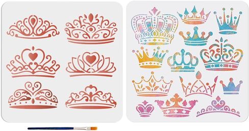 MAYJOYDIY 2pcs Crown Stencil 11.8×11.8inch Reusable King Queen Princess Crown Stencils with Paint Brush Royal Jewelry Crown Template for Wood Fabric Wall Window DIY Craft in Saudi Arabia