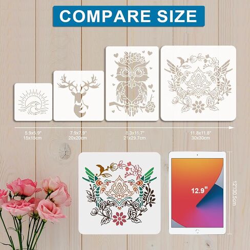 MAYJOYDIY 2pcs Crown Stencil 11.8×11.8inch Reusable King Queen Princess Crown Stencils with Paint Brush Royal Jewelry Crown Template for Wood Fabric Wall Window DIY Craft in Saudi Arabia