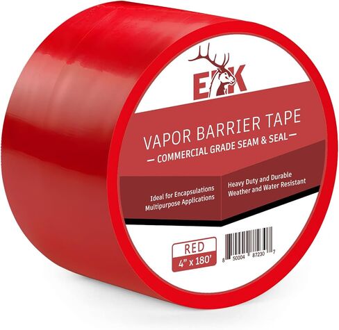 ELK - Vapor Barrier Tape, PE 9mm Polyethylene, Sealing Moisture Barrier Seam and Seal Tape for Crawl Space or Marine Use, Waterproof, 4 Inch x 180 Foot Roll - UV Resistant (Red) in Kuwait
