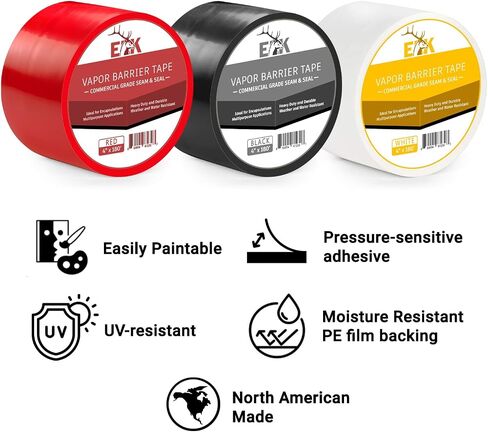 ELK - Vapor Barrier Tape, PE 9mm Polyethylene, Sealing Moisture Barrier Seam and Seal Tape for Crawl Space or Marine Use, Waterproof, 4 Inch x 180 Foot Roll - UV Resistant (Red) in Kuwait