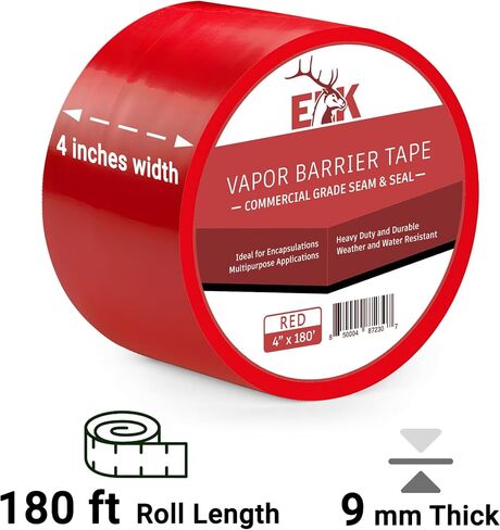 ELK - Vapor Barrier Tape, PE 9mm Polyethylene, Sealing Moisture Barrier Seam and Seal Tape for Crawl Space or Marine Use, Waterproof, 4 Inch x 180 Foot Roll - UV Resistant (Red) in Kuwait