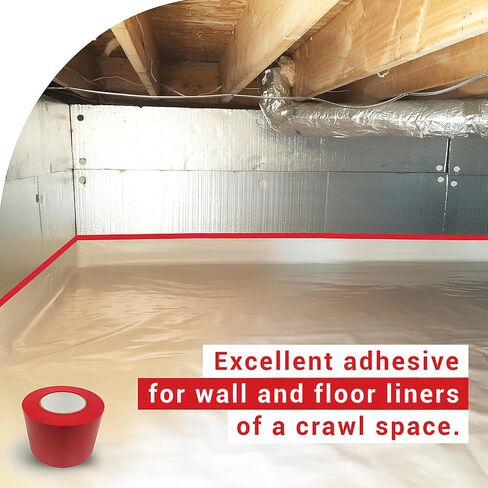 ELK - Vapor Barrier Tape, PE 9mm Polyethylene, Sealing Moisture Barrier Seam and Seal Tape for Crawl Space or Marine Use, Waterproof, 4 Inch x 180 Foot Roll - UV Resistant (Red) in Kuwait