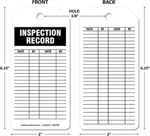 Accuform 250 Inspection and Status Record Tags by-The-Roll, Inspection Record, US Made OSHA Compliant Tags, Waterproof PF-Cardstock, Resists Tears, 6.25"x3", TAR728 in Saudi Arabia