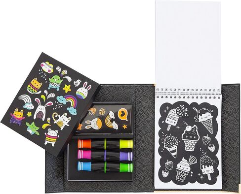 Tiger Tribe Neon Coloring Set - Glow Friends, Cute Activity Set for Kids, incl. Stickers & Markers, Portable, Perfect for Travel, Great Gift in Kuwait