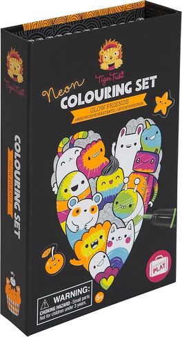 Tiger Tribe Neon Coloring Set - Glow Friends, Cute Activity Set for Kids, incl. Stickers & Markers, Portable, Perfect for Travel, Great Gift in Kuwait