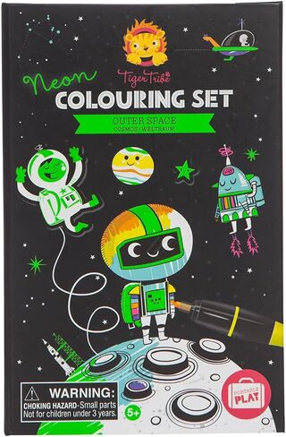 Tiger Tribe Neon Coloring Set - Glow Friends, Cute Activity Set for Kids, incl. Stickers & Markers, Portable, Perfect for Travel, Great Gift in Kuwait