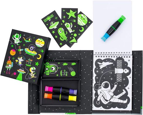 Tiger Tribe Neon Coloring Set - Glow Friends, Cute Activity Set for Kids, incl. Stickers & Markers, Portable, Perfect for Travel, Great Gift in Kuwait