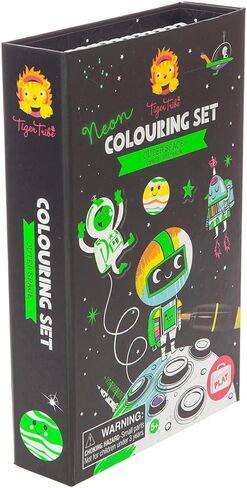 Tiger Tribe Neon Coloring Set - Glow Friends, Cute Activity Set for Kids, incl. Stickers & Markers, Portable, Perfect for Travel, Great Gift in Kuwait