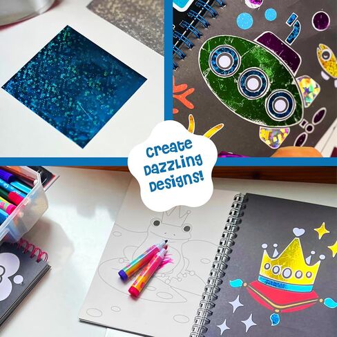 DINO MINI Foil4Fun - Foil Art for Kids - Craft Kits for Kids Ages 4-8 - Includes 16 Foil Art Pages and 16 Coloring Pages - Screen Free Birthday Gifts - Airplane Activities (Princesses & Fairies) in Saudi Arabia