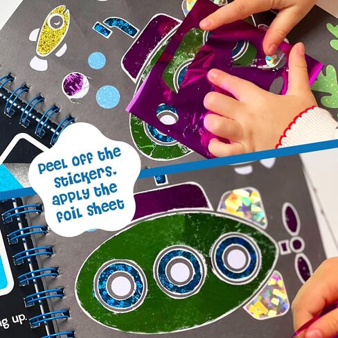 DINO MINI Foil4Fun - Foil Art for Kids - Craft Kits for Kids Ages 4-8 - Includes 16 Foil Art Pages and 16 Coloring Pages - Screen Free Birthday Gifts - Airplane Activities (Princesses & Fairies) in Saudi Arabia