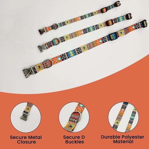 Polyester Dog Collar - Stylish Aztec Pattern | Stainless Steel Buckles - Soft Padding, Comfortable Wear, Adjustable Length | Water and Weather Resistant for All-Season - Medium in Saudi Arabia