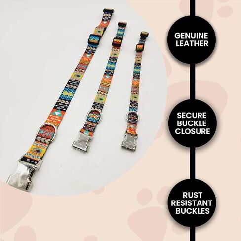 Polyester Dog Collar - Stylish Aztec Pattern | Stainless Steel Buckles - Soft Padding, Comfortable Wear, Adjustable Length | Water and Weather Resistant for All-Season - Medium in Saudi Arabia