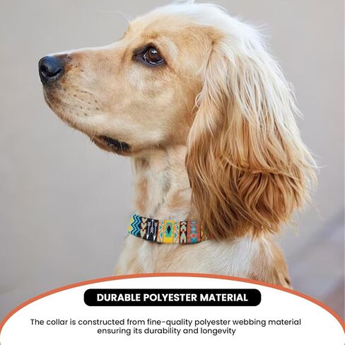 Polyester Dog Collar - Stylish Aztec Pattern | Stainless Steel Buckles - Soft Padding, Comfortable Wear, Adjustable Length | Water and Weather Resistant for All-Season - Medium in Saudi Arabia