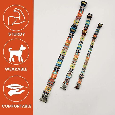 Polyester Dog Collar - Stylish Aztec Pattern | Stainless Steel Buckles - Soft Padding, Comfortable Wear, Adjustable Length | Water and Weather Resistant for All-Season - Medium in Saudi Arabia