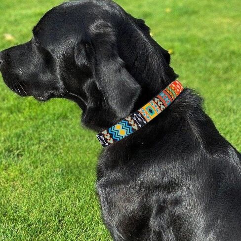 Polyester Dog Collar - Stylish Aztec Pattern | Stainless Steel Buckles - Soft Padding, Comfortable Wear, Adjustable Length | Water and Weather Resistant for All-Season - Medium in Saudi Arabia