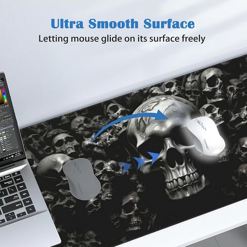 Skull Mouse Pad Gaming Mousepad Desk Mat,Smoothing Fabric Mousepad for Fluid Control,Ultra-Stable Non-Slip Rubber Base Mouse Pad,Stitched Edges(31.5x15.7 in) in Saudi Arabia