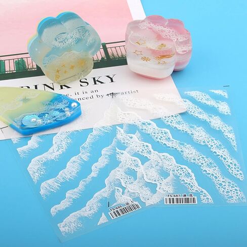 Transparent Stickers Resin Fillers Clear Film Sticker Simulation Wave Sticker with 3D Effect Sea Wave Painting Resin Sticker Filling Materials Resin Craft Art in Kuwait