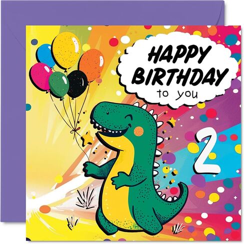 2nd Birthday Card Boy - Roarsome Dinosaur Party - Dinosaur Birthday Card for 2 Year Old Boy, Age 2 Boys Birthday Cards Second Birthday Card, 5.7 x 5.7 Inch Cute Greeting Card in Kuwait