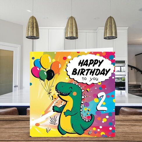 2nd Birthday Card Boy - Roarsome Dinosaur Party - Dinosaur Birthday Card for 2 Year Old Boy, Age 2 Boys Birthday Cards Second Birthday Card, 5.7 x 5.7 Inch Cute Greeting Card in Kuwait