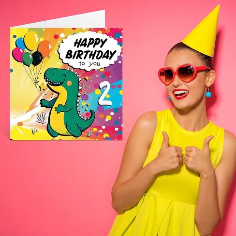 2nd Birthday Card Boy - Roarsome Dinosaur Party - Dinosaur Birthday Card for 2 Year Old Boy, Age 2 Boys Birthday Cards Second Birthday Card, 5.7 x 5.7 Inch Cute Greeting Card in Kuwait