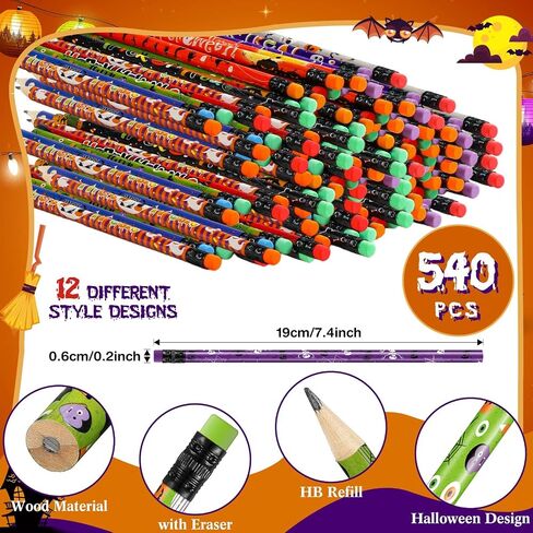 60 Pieces Halloween Pencils Bulk Pumpkin Ghost Trick or Treat Wooden Pencils with Eraser for Kids Students Class Reward Gift for Halloween Favors Supplies in Saudi Arabia