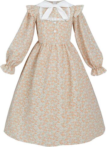 Nuoqi Colonial Dress Girls Pioneer Prairie Dress Laura Ingalls Wilder Costume with Apron in Kuwait