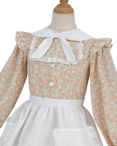 Nuoqi Colonial Dress Girls Pioneer Prairie Dress Laura Ingalls Wilder Costume with Apron in Kuwait