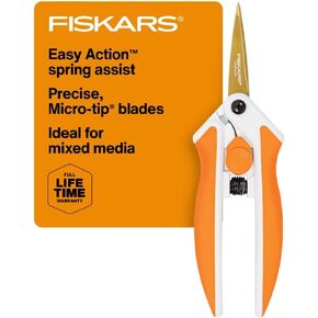 Fiskars Premier No. 5 Micro-Tip Easy Action Titanium Scissors - Stainless Steel Fabric and Mixed Media Scissors - Arts and Crafts - Orange