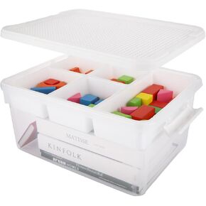 Plastic Storage Box with Removable Tray White Craft Organizers and Storage 17 QT Storage Containers for Arts and Crafts Supplies, Kids Building Blocks, Stationery, Lego,Sewing Kit