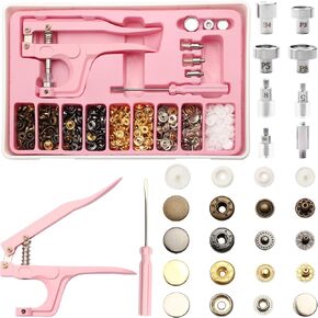 YUSBUTON Snap Button Kit - Metal & Plastic Snap Buttons with Fastener Pliers Tool Kit for Leather & Fabric - 140PCS Snap Buttons for Clothes, (5 Color) 2024 (140 Sets)