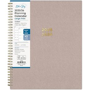 Blue Sky 2025-2026 تقويم مخطط كبير للطباعة الأسبوعية والشهرية ، يوليو 2025 - يونيو 2026 ، 8.5 "× 11" ، غطاء مرن ، سلك ، جيب التخزين ، علامات تبويب مغلفة ، رمال