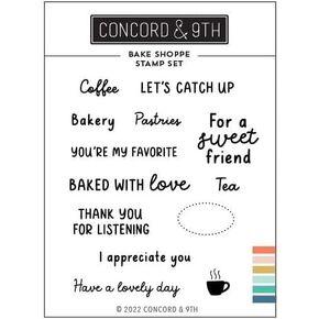 Concord & 9th - Bake Shoppe Stamp Set - 13 Clear Stamps on 3" x 4" Sheet of sentiments for Cardmaking - Birthday Card - Thank You Card - DIY Papercrafting